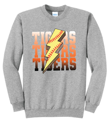 Tigers Fastpitch Lightning Bolt Crewneck