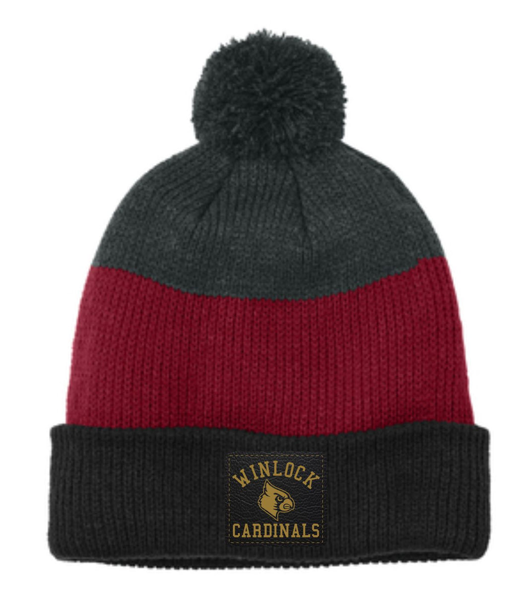 Winlock Cardinals Tri-Color Pom Beanie