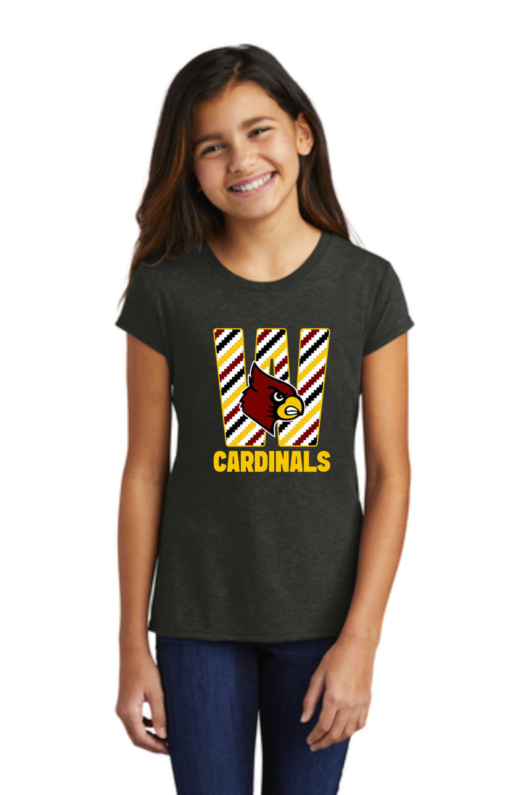 Winlock Cardinals Striped Girls Tee