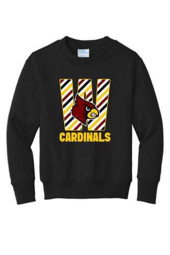 Winlock Cardinals Striped W Crewneck Sweatshirt