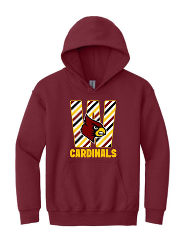 Winlock Cardinals Striped W Hoodie