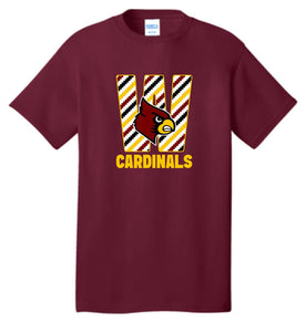 Winlock Cardinals Striped W Tee