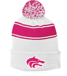 Wolves Pink Stripe Pom Beanie