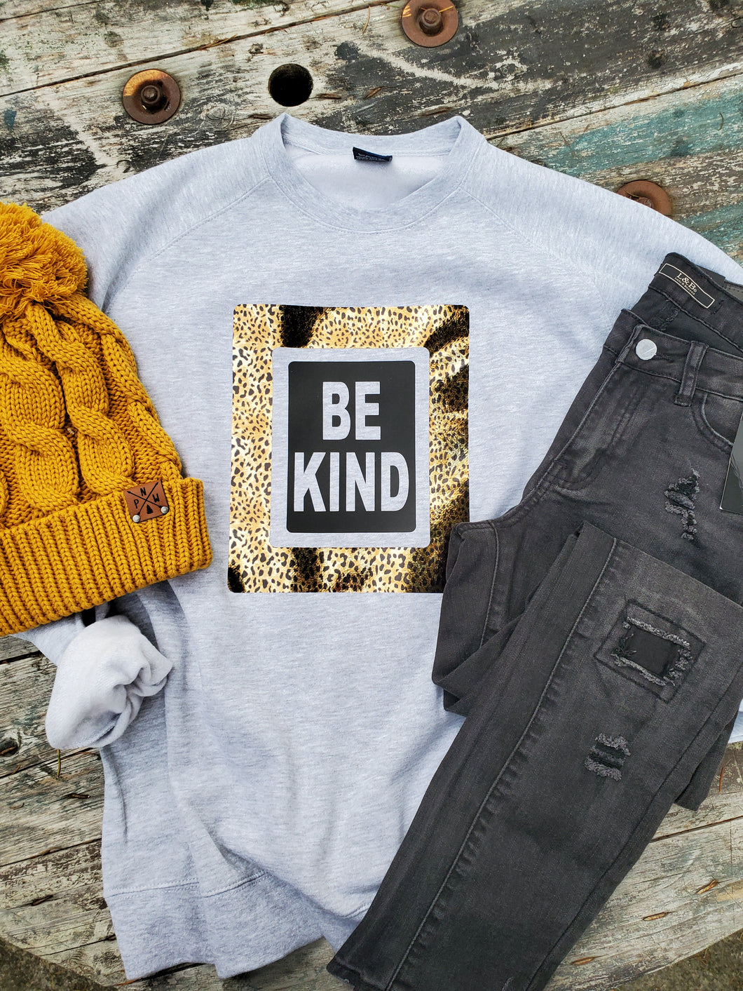 Be Kind Leopard Crew neck sweatshirt