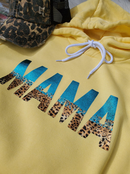 Mama Leopard and Teal foil Hoodie