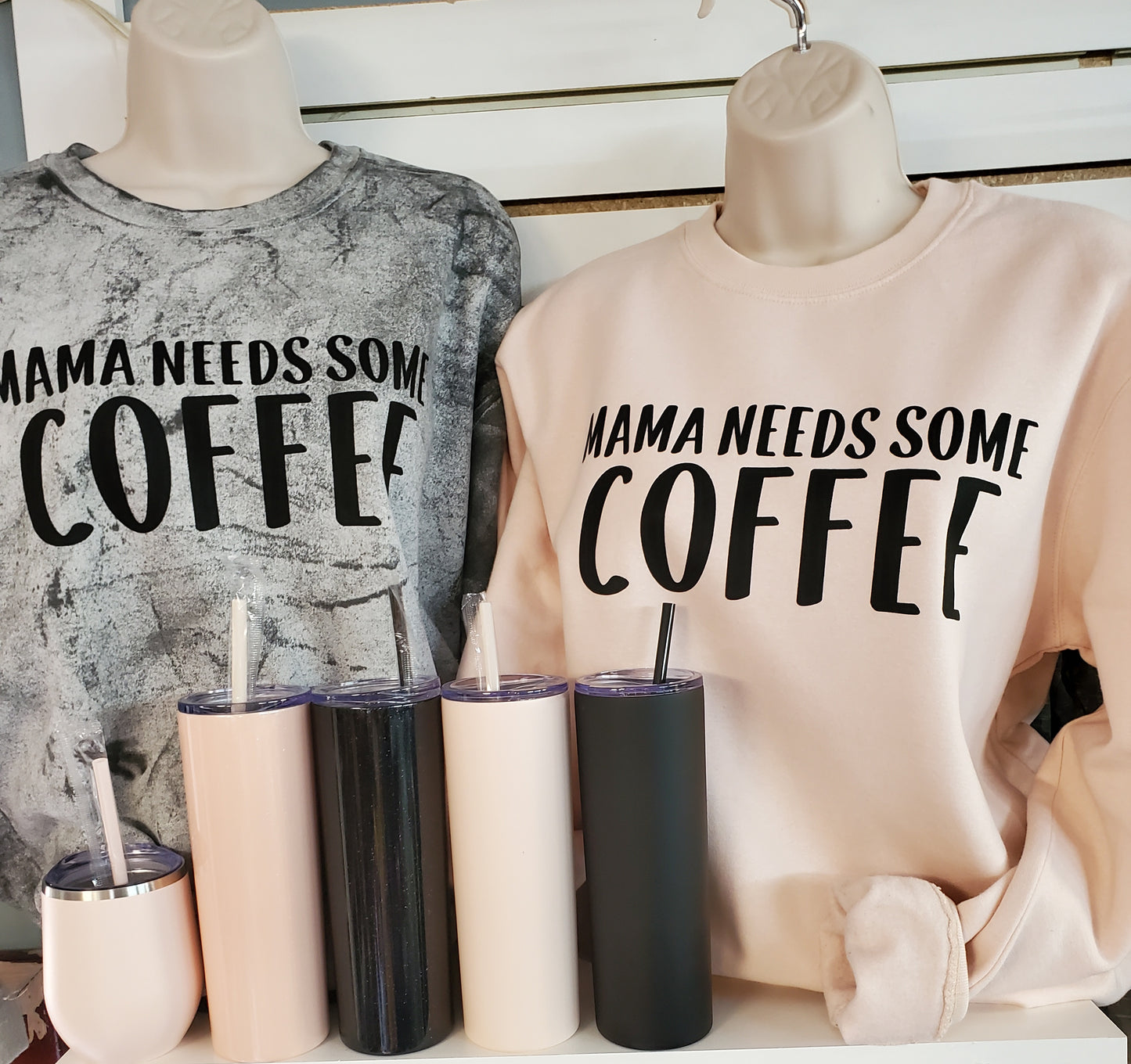 Blush pink Mama needs some coffee crew neck sweatshirt