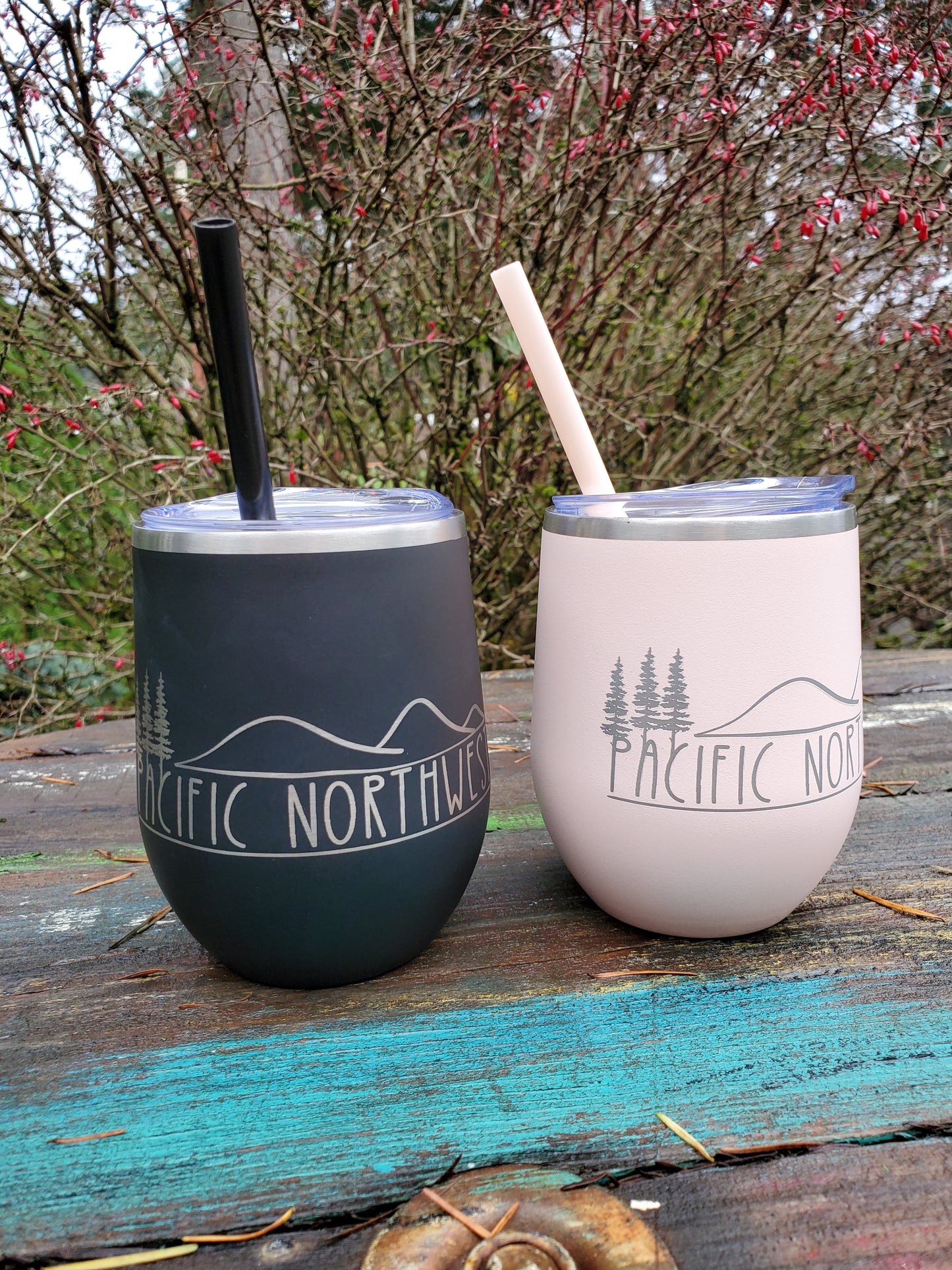 PNW Wine Tumbler laser engraved