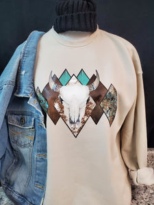 Wild Western Bull Skull Crewneck Sweatshirt