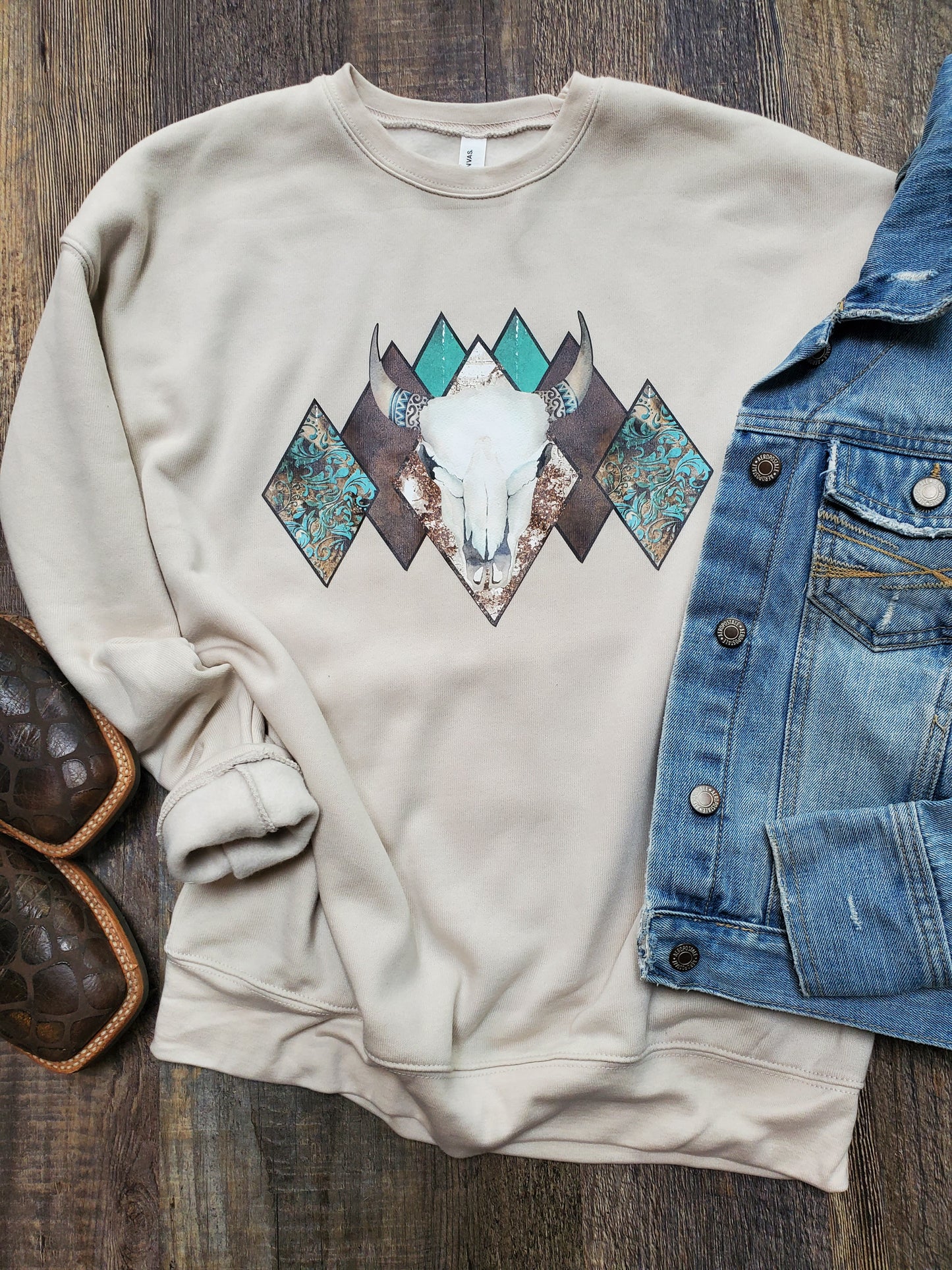 Wild Western Bull Skull Crewneck Sweatshirt