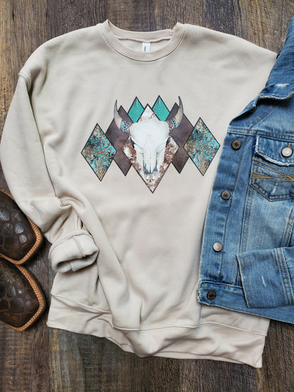 Wild Western Bull Skull Crewneck Sweatshirt