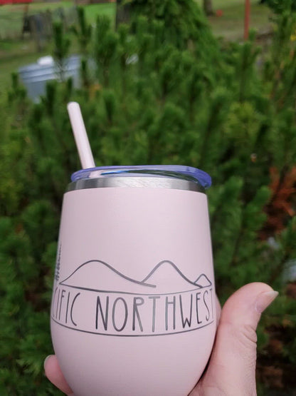 PNW Wine Tumbler laser engraved