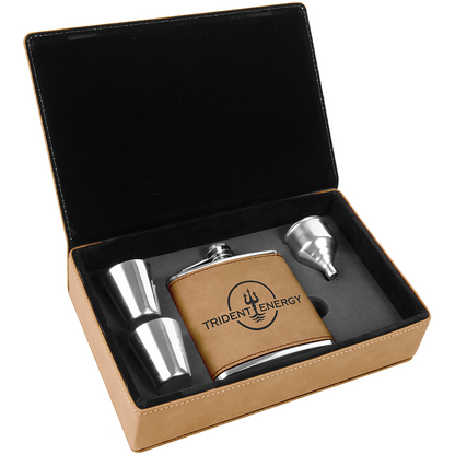 Laserable Leatherette 6oz. Flask Gift Set