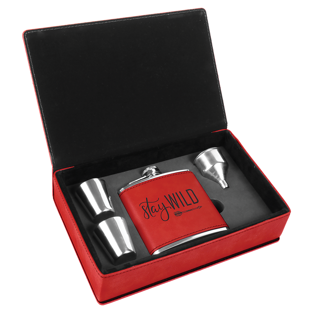 Laserable Leatherette 6oz. Flask Gift Set