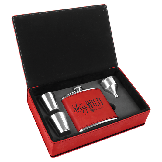 Laserable Leatherette 6oz. Flask Gift Set